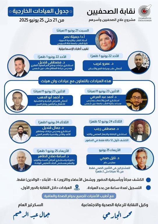 جدول العيادات الخارجية من 21 حتى 25 يونيو 2025  - Cover Image